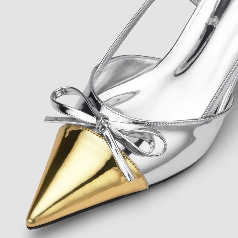 Cider Silver and Gold Pointed Toe Kitten Heels - Picture 2 of 3